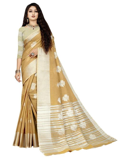 brown woven ethnic motif saree with blouse - 19622571 - Very Small Image - 1