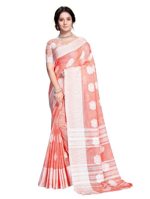 orange woven ethnic motif saree with blouse - 19622582 - Very Small Image - 1