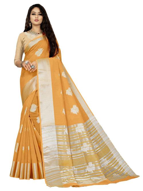orange self design woven saree with blouse - 19622585 - Very Small Image - 1