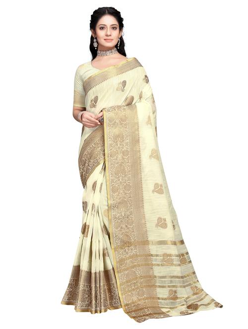 beige woven ethnic motif saree with blouse - 19622586 - Very Small Image - 1
