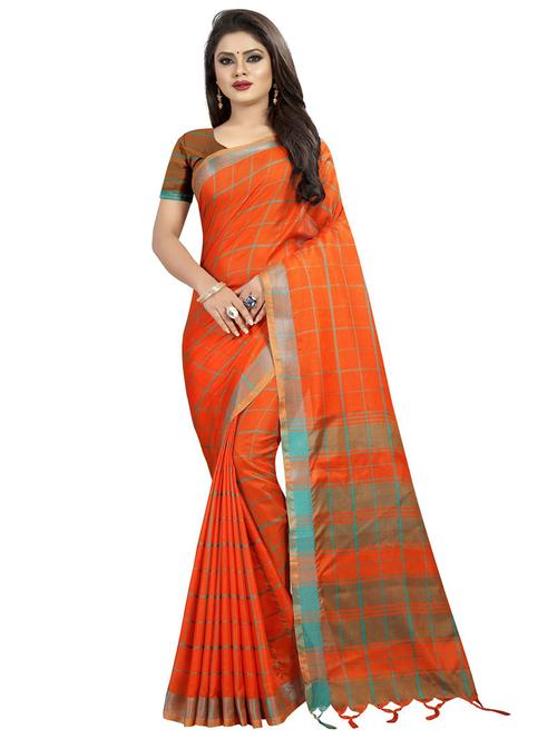 orange linen saree - 19624504 - Very Small Image - 1