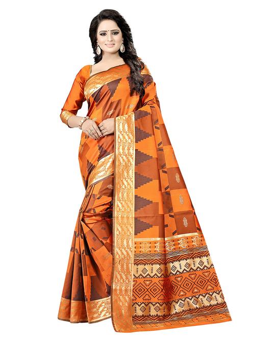 orange silk narayanpet saree - 19624505 - Very Small Image - 1