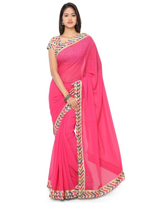 pink georgette saree with blouse - 19624563 - Very Small Image - 1