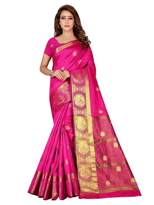 pink cotton silk banarasi saree - 19624890 - Very Small Image - 1