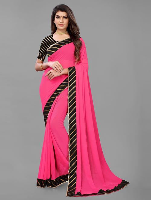 pink chiffon saree with blouse - 19624951 - Very Small Image - 1