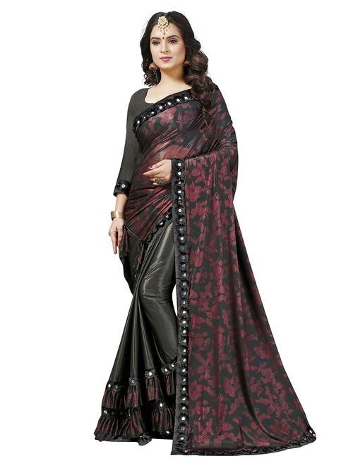brown lycra blend saree with blouse - 19624952 - Very Small Image - 1