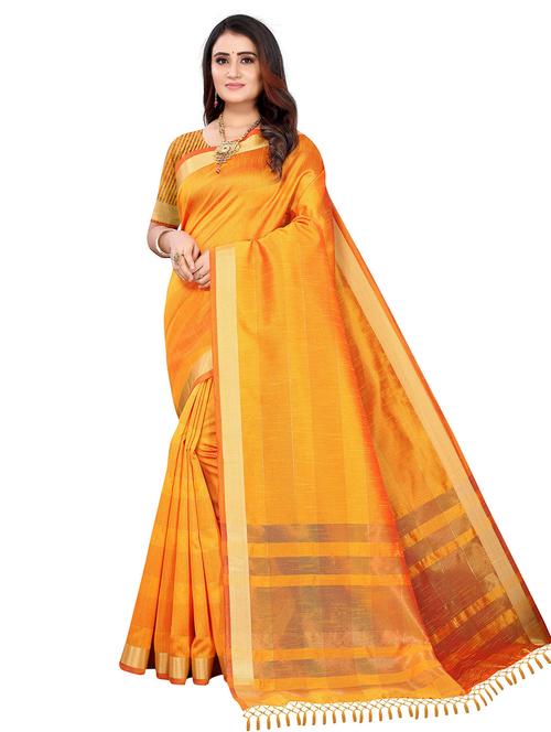 yellow cotton blend saree with blouse - 19624971 - Very Small Image - 1