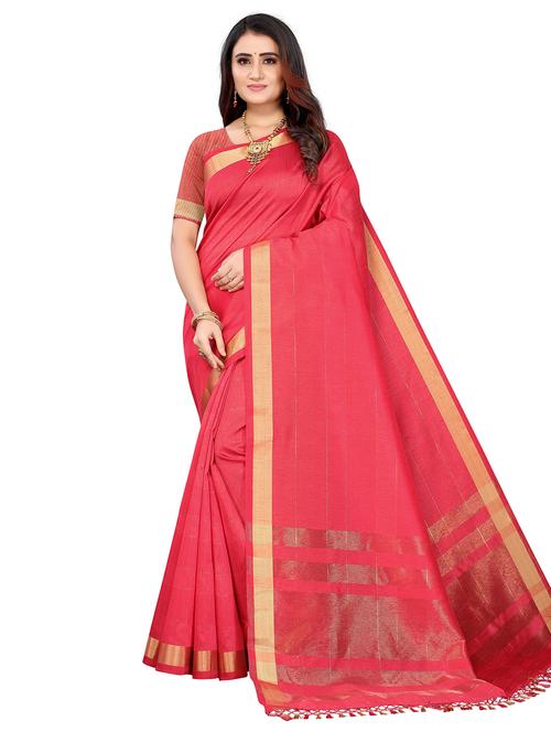 pink cotton blend saree - 19624975 - Very Small Image - 1