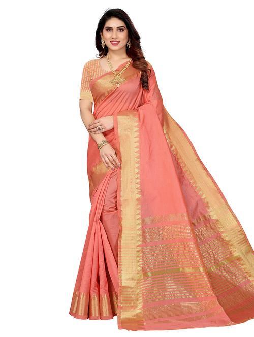 orange cotton blend saree with blouse - 19624982 - Very Small Image - 1