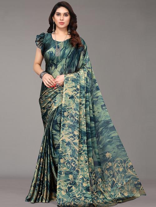 floral printed saree with blouse - 19624992 - Very Small Image - 1