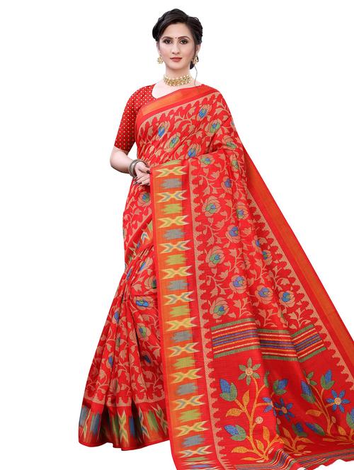 red printed saree with blouse - 19625002 - Very Small Image - 1