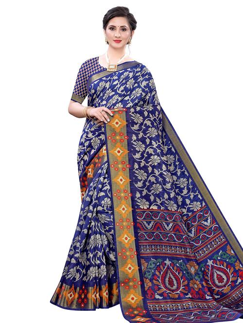 blue cotton blend saree with blouse - 19625016 - Very Small Image - 1