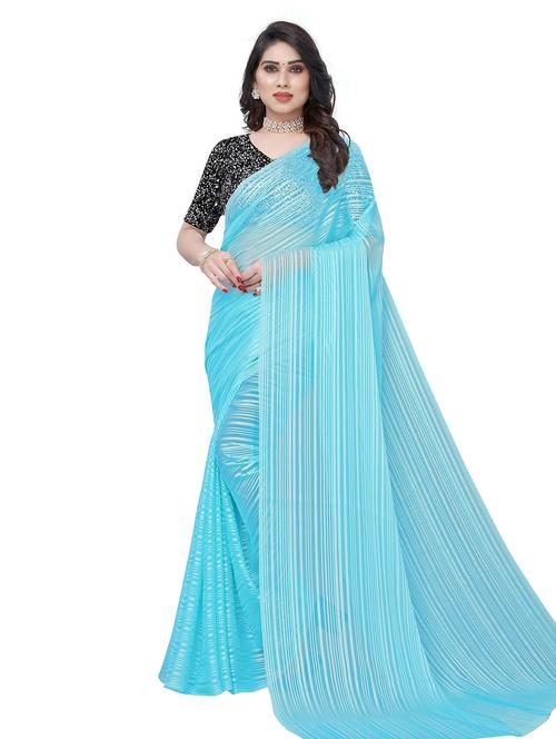 light blue chiffon saree with blouse - 19625051 - Very Small Image - 1