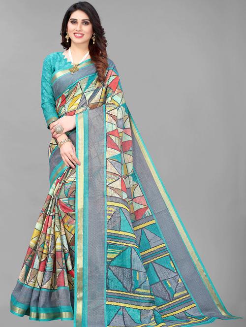 light blue cotton blend saree - 19625065 - Very Small Image - 1