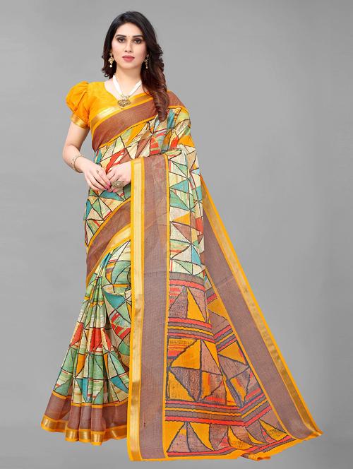 yellow cotton blend saree - 19625067 - Very Small Image - 1