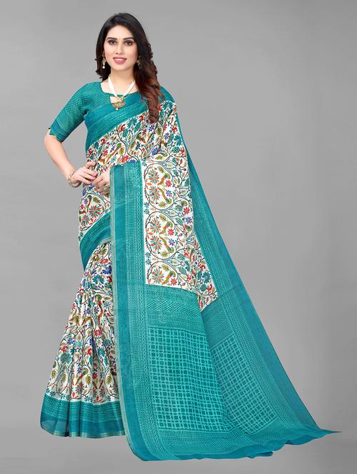 light blue cotton blend saree - 19625071 - Very Small Image - 1