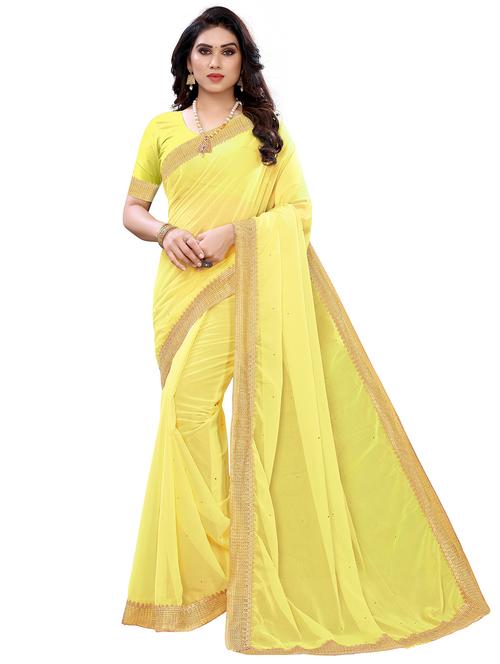 yellow chiffon saree with blouse - 19625099 - Very Small Image - 1