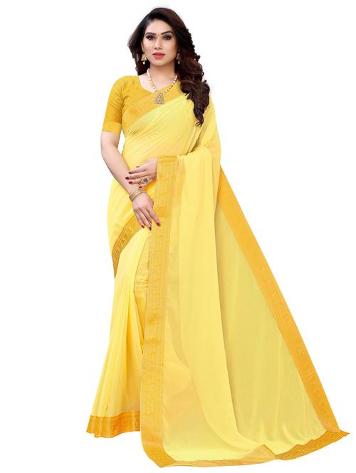 yellow solid bordered saree with blouse - 19625102 - Very Small Image - 1