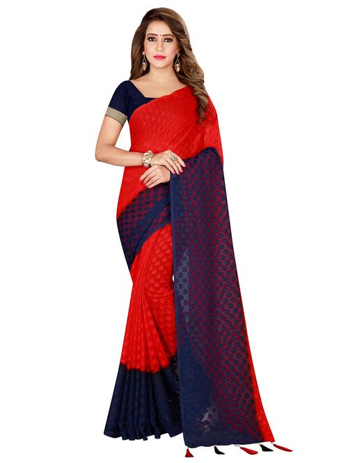 red georgette saree with blouse - 19625150 - Very Small Image - 1