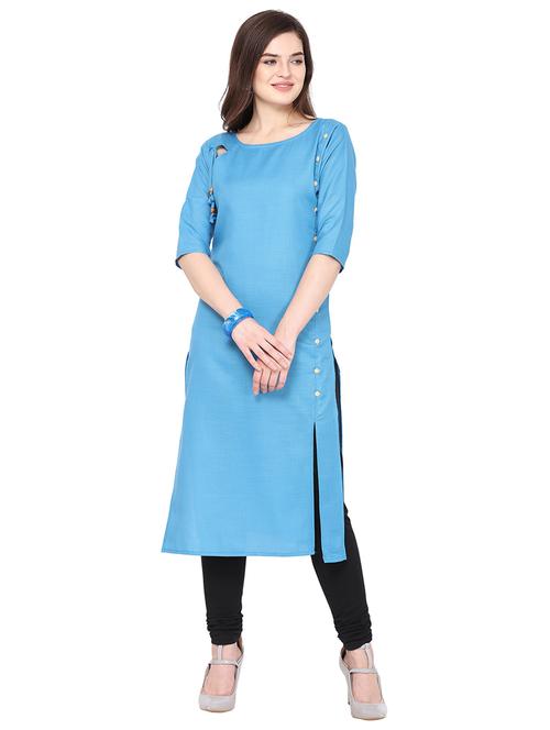 blue cotton blend front slit kurta - 19625208 - Very Small Image - 1