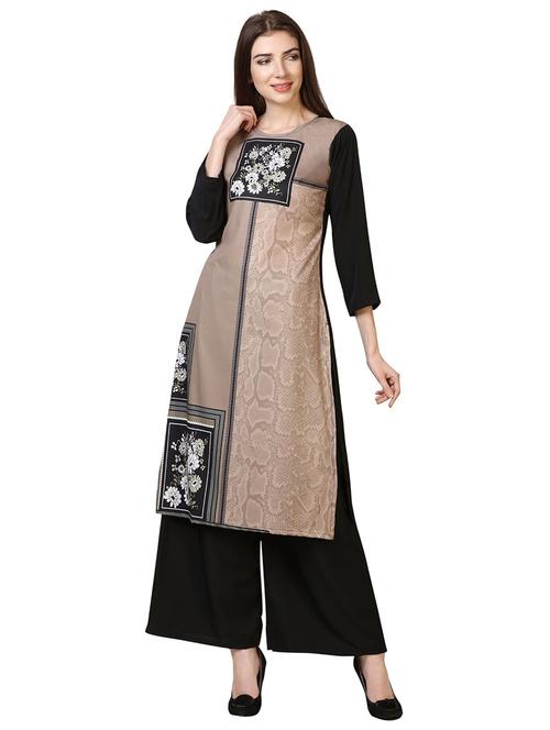 black crepe printed straight kurta - 19625264 - Very Small Image - 1