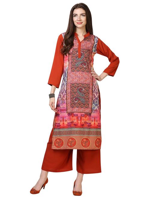 red crepe printed straight kurta - 19625512 - Very Small Image - 1