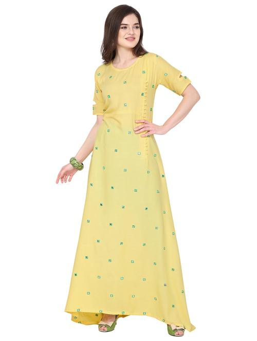 yellow rayon a-line kurta - 19625537 - Very Small Image - 1