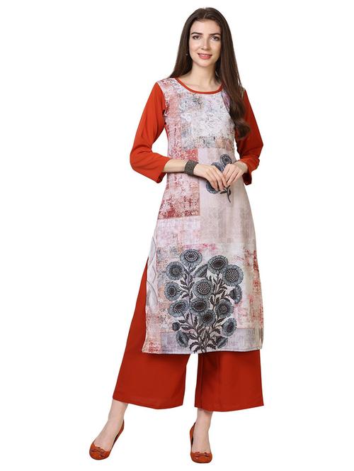 red crepe printed straight kurta - 19625557 - Very Small Image - 1