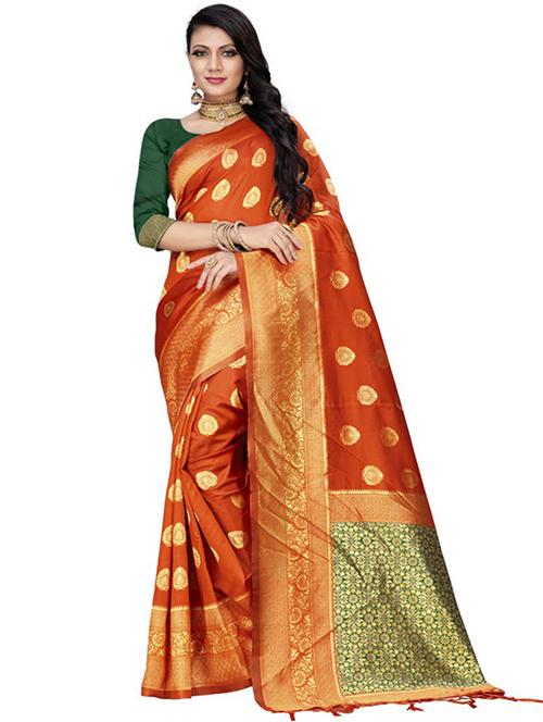 orange silk blend banarasi saree with blouse - 19625589 - Very Small Image - 1