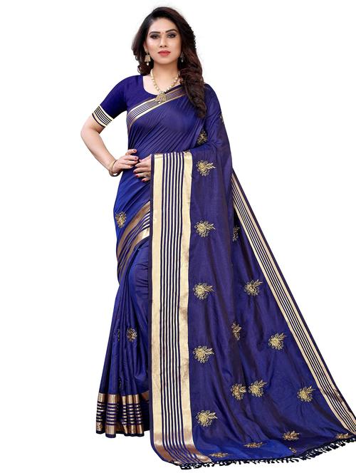 dark blue silk blend saree - 19625641 - Very Small Image - 1