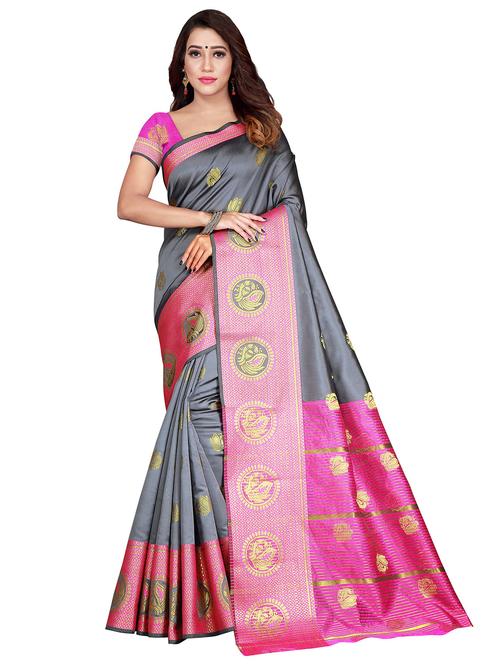 grey silk blend banarasi saree - 19625646 - Very Small Image - 1