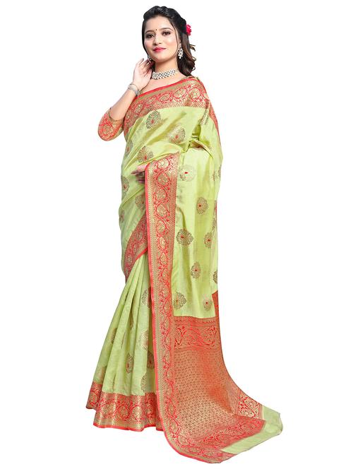 light green silk blend banarasi saree with blouse - 19625685 - Very Small Image - 1