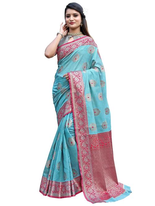light blue silk blend banarasi saree - 19625686 - Very Small Image - 1