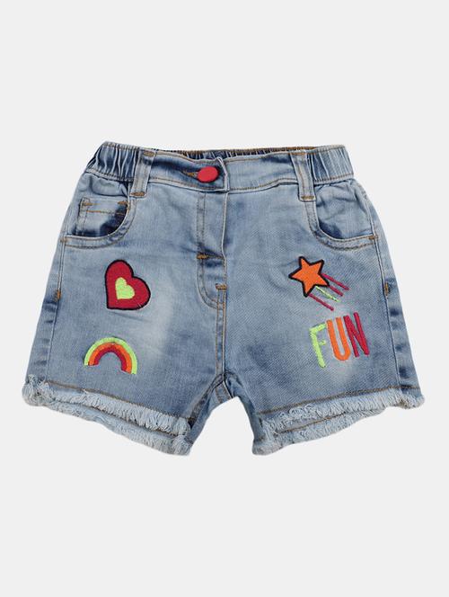 light blue denim embroidered shorts - 19626463 - Very Small Image - 1