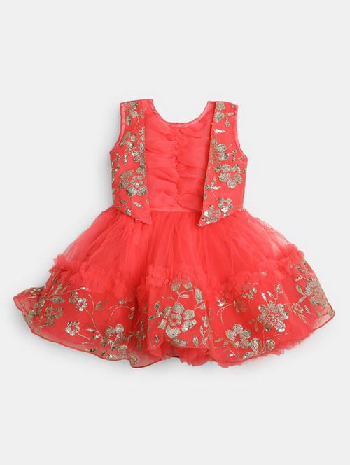 orange cotton sleeveless ruffled frock - 19626505 - Very Small Image - 1