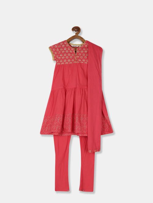 girls round neck printed kurta set - 19626599 - Very Small Image - 1