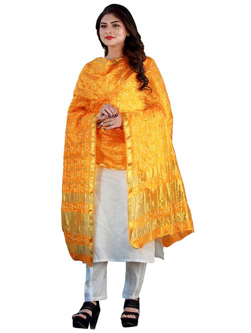 orange cotton blend dupatta - 19626702 - Very Small Image - 1