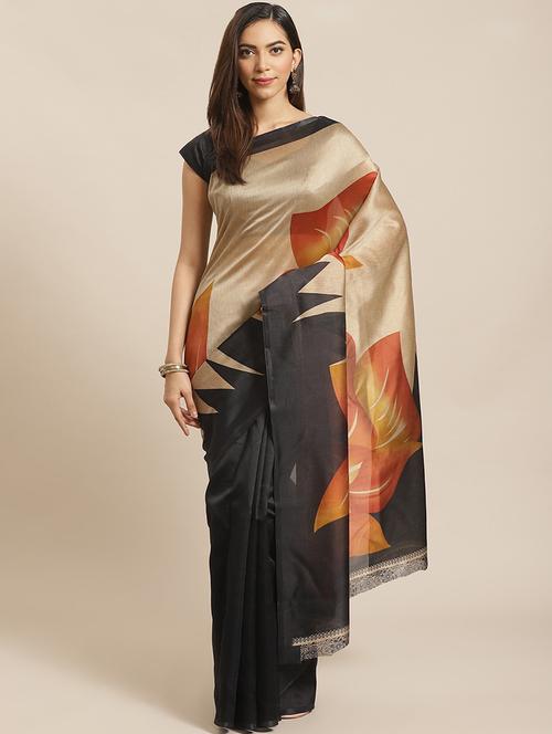 women's floral black colored saree with blouse - 19626924 - Very Small Image - 1