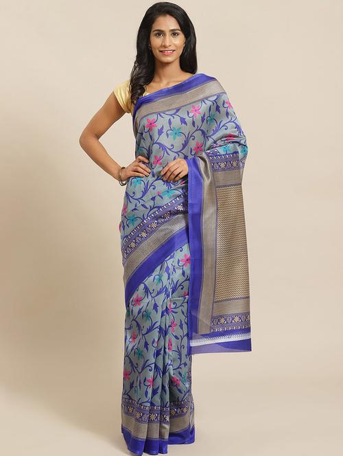 women's floral grey colored saree with blouse - 19626952 - Very Small Image - 1