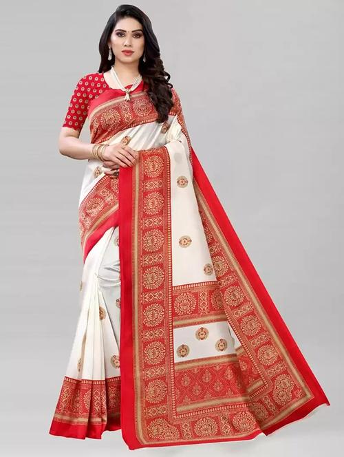 women's self design off white colored saree with blouse - 19627089 - Very Small Image - 1