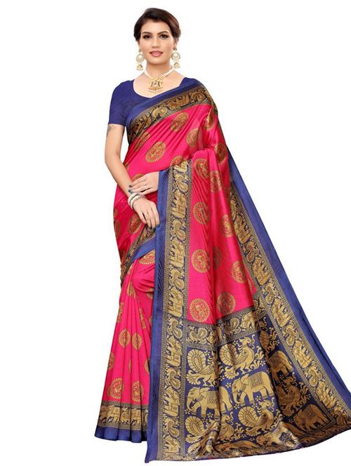 women's self design pink colored saree with blouse - 19627103 - Very Small Image - 1