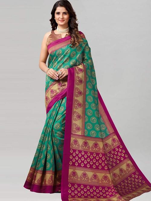 women's self design teal colored saree with blouse - 19627175 - Very Small Image - 1
