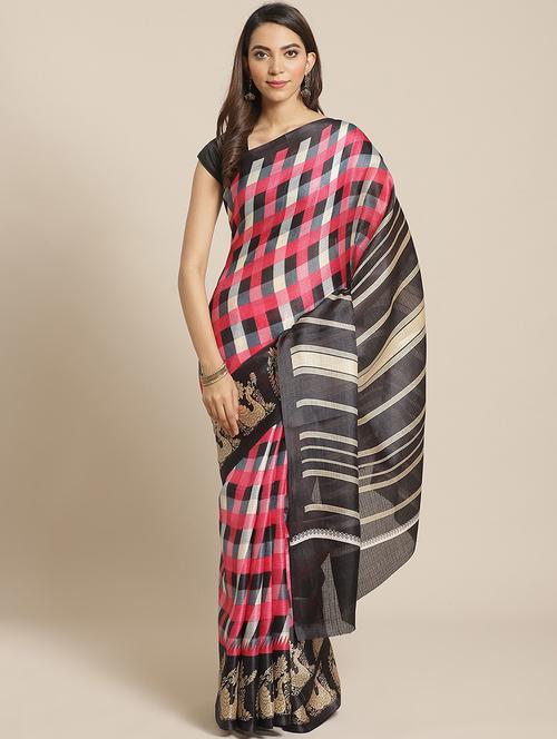 women's checks multi colored saree with blouse - 19627237 - Very Small Image - 1