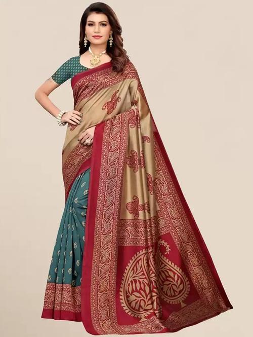 women's printed blue colored saree - 19627352 - Very Small Image - 1
