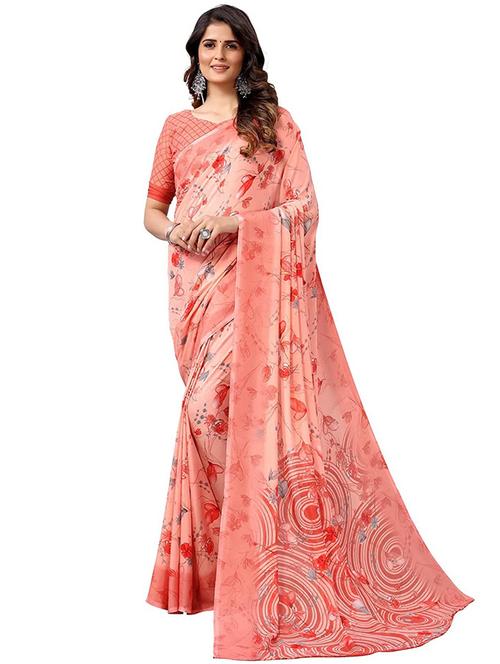 women's printed pink colored saree with blouse - 19627793 - Very Small Image - 1