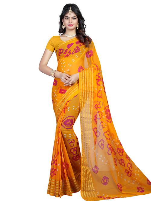women's printed yellow colored saree with blouse - 19627830 - Very Small Image - 1