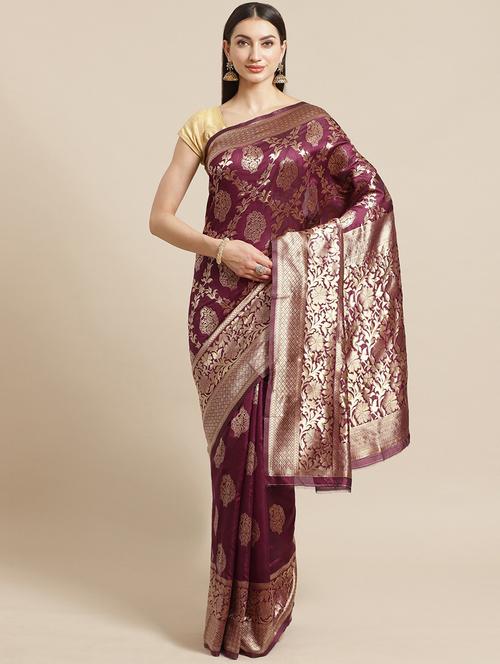 women's self design magenta colored saree with blouse - 19627838 - Very Small Image - 1