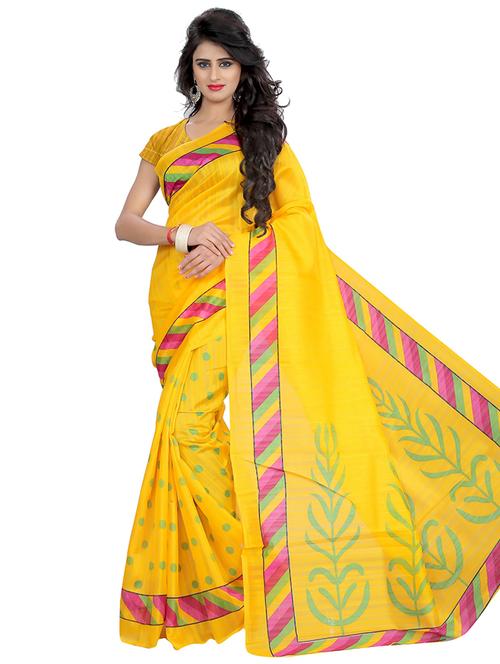 women's printed yellow colored saree with blouse - 19627854 - Very Small Image - 1