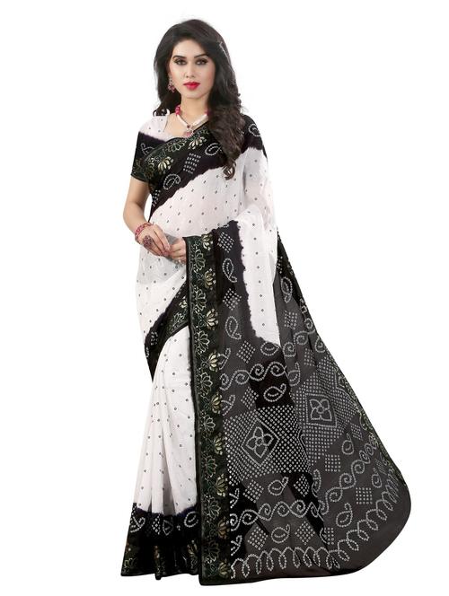 women's bandhani white colored saree with blouse - 19627922 - Very Small Image - 1