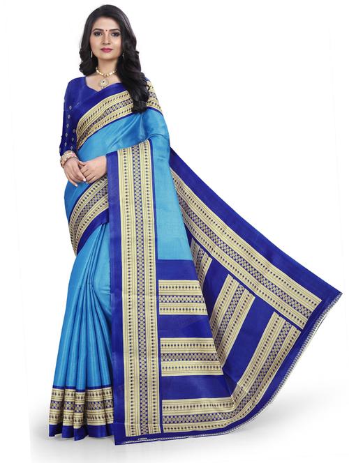 women's printed light blue colored saree with blouse - 19627929 - Very Small Image - 1